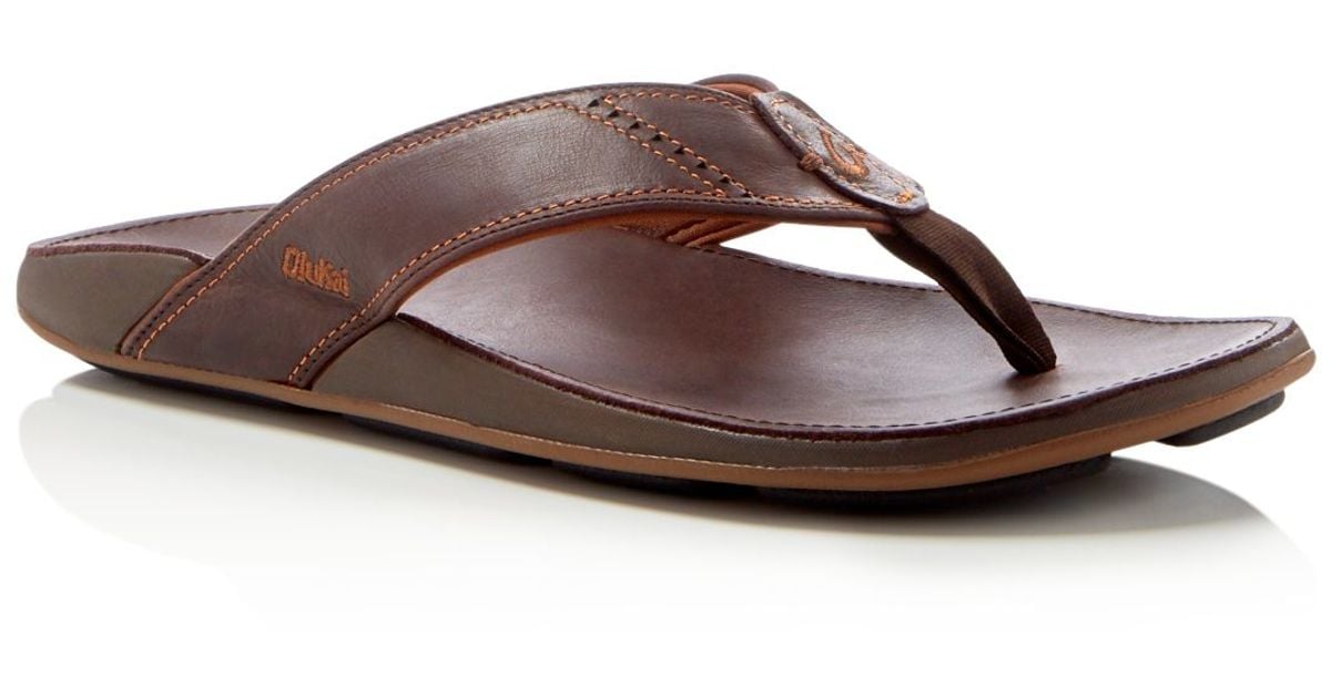 Olukai Leather Nui Flip-flops in Brown for Men - Lyst