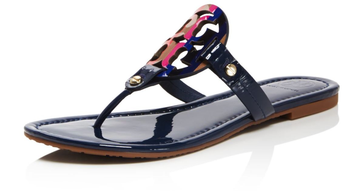 Tory burch Miller Rainbow Logo Sandals in Blue (Royal Navy) | Lyst