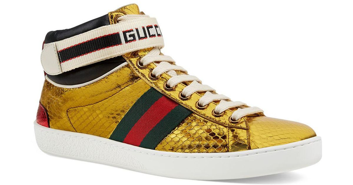 gucci ace metallic snakeskin sneakers