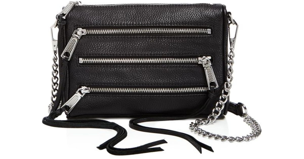 Rebecca Minkoff Mini 5-zip Leather Crossbody in Black/Silver (Black) - Lyst