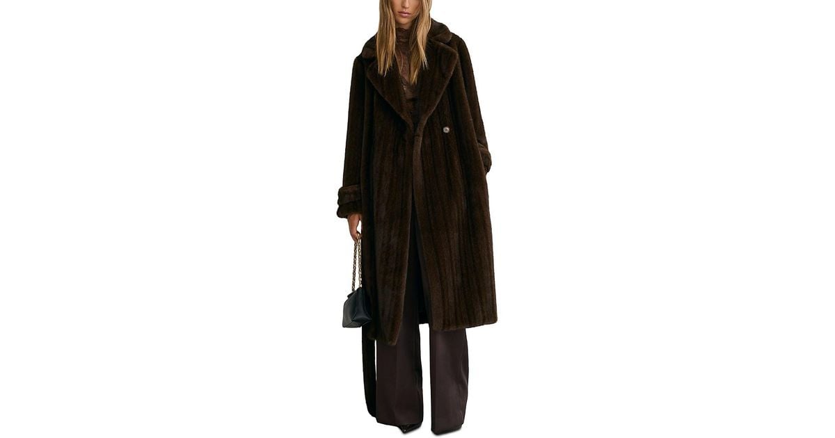 Double Up Shell Reiss Petites Cate Double Breasted Faux Fur Coat in Black | Lyst