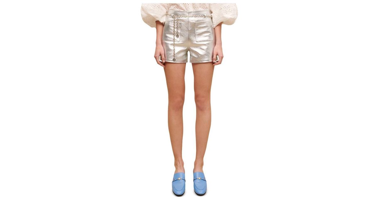 Maje Irosum Metallic Leather Shorts in White | Lyst