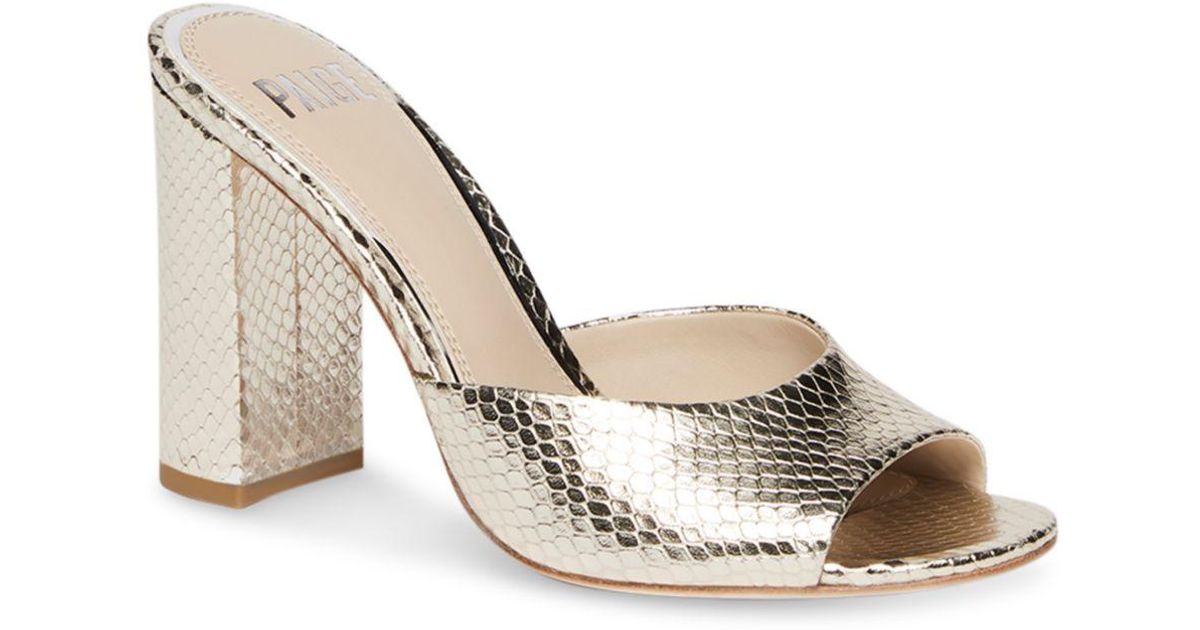 PAIGE Sloane Cork High Heel Sandals in Metallic | Lyst