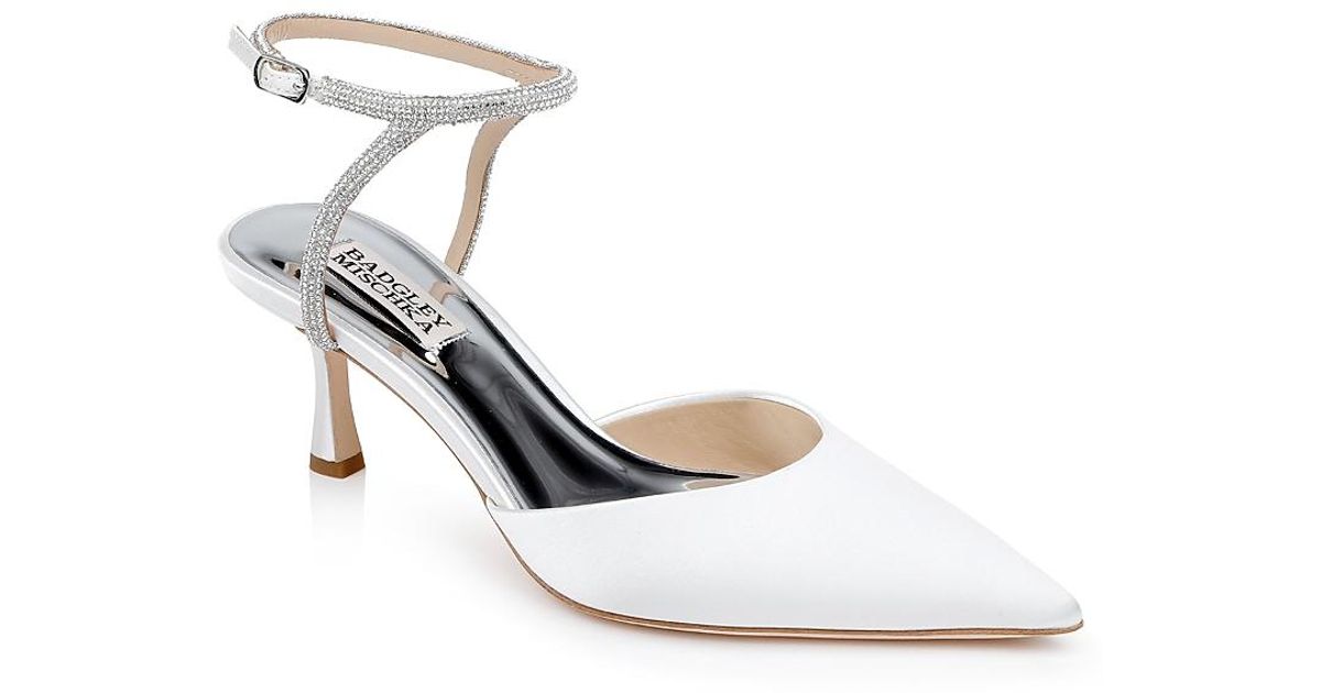 Badgley Mischka Autumn Pointed Toe Pave Embellished Mid Heel Pumps in