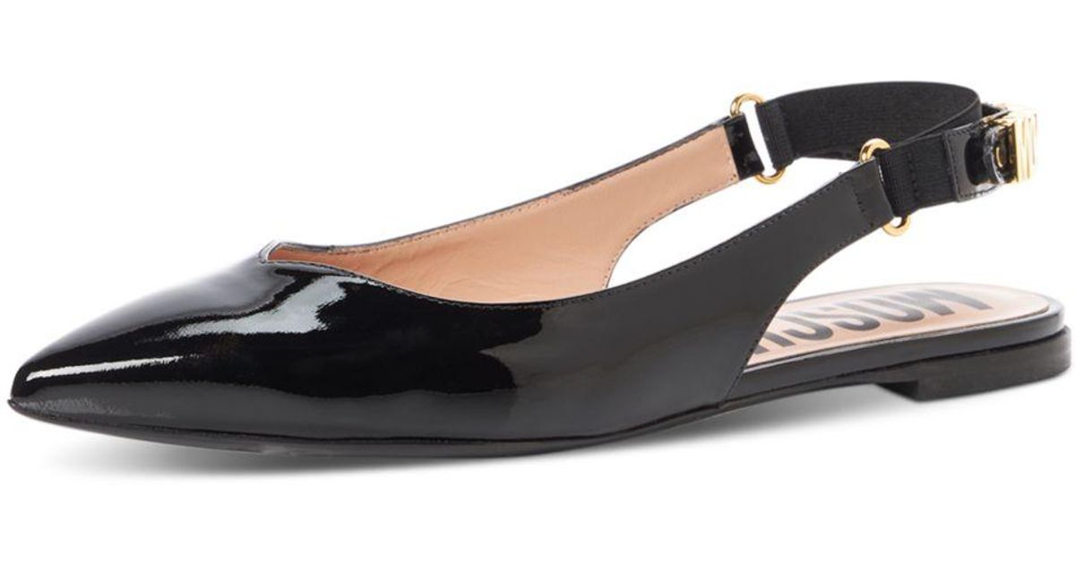 Moschino Leather Ballerina Slingback Flats in Black | Lyst