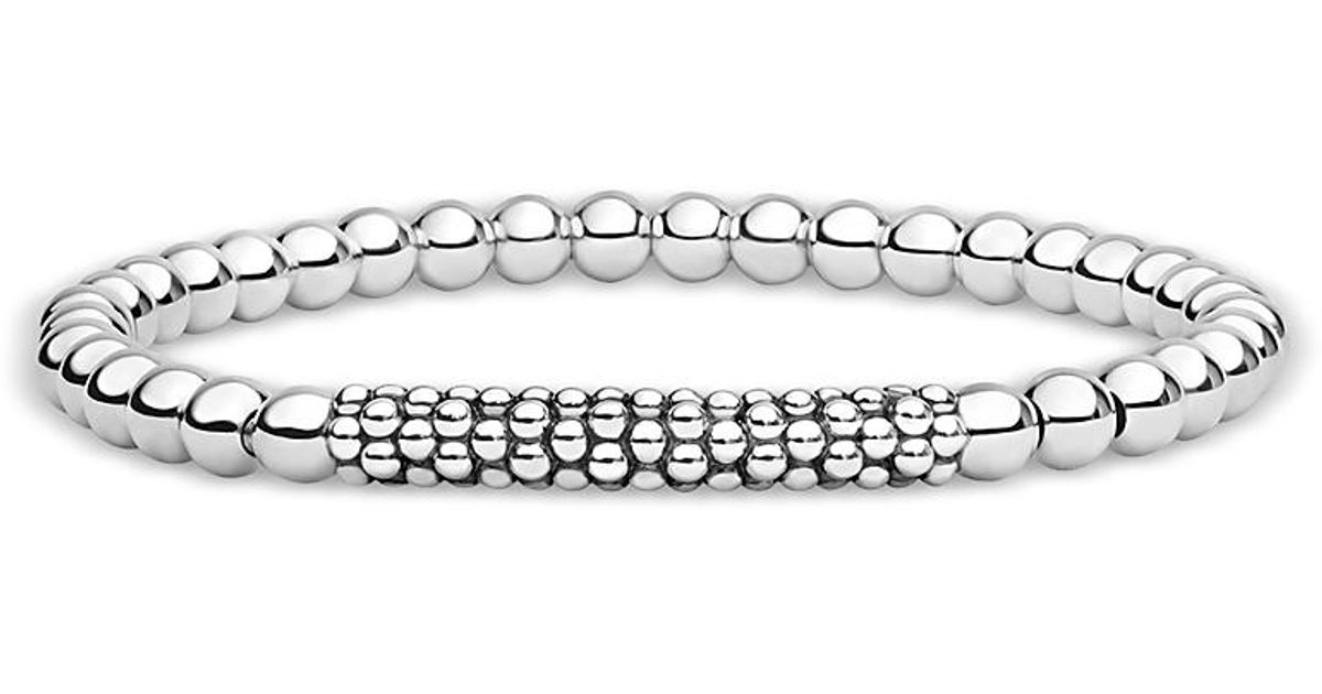 Lagos Sterling Signature Caviar Beaded Stretch Bracelet in White | Lyst