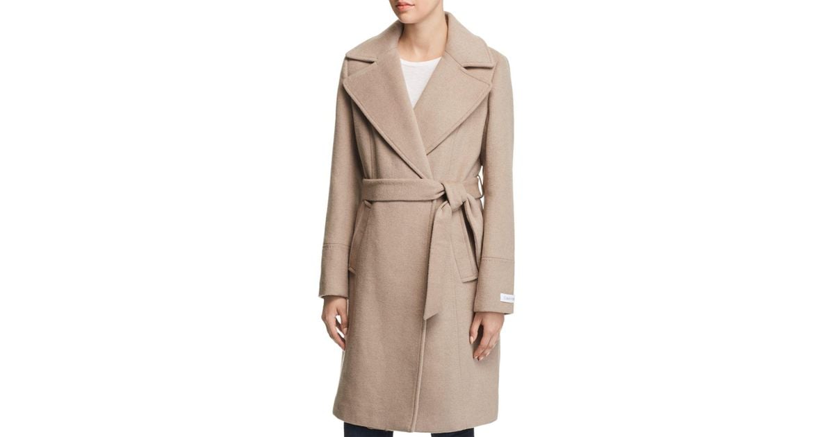 Calvin Klein Notched Collar Wrap Coat 