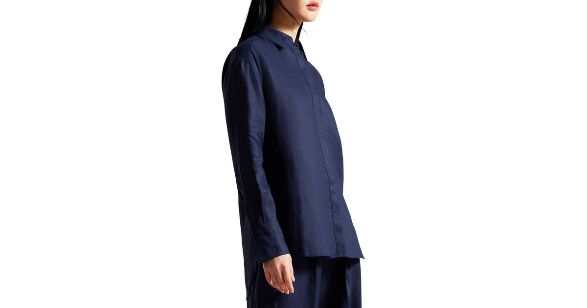 Ted Baker Dorahh Longline Linen Shirt in Blue | Lyst
