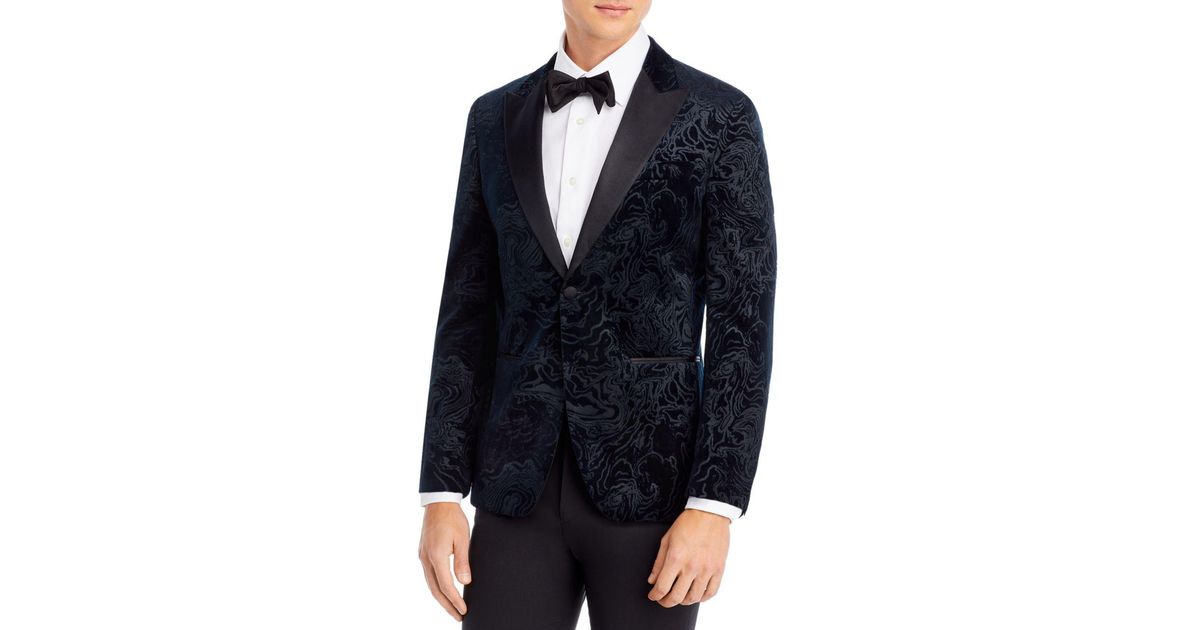 BOSS by HUGO BOSS Hutson Navy Velvet Swirl Print Slim Fit Dinner Jacket