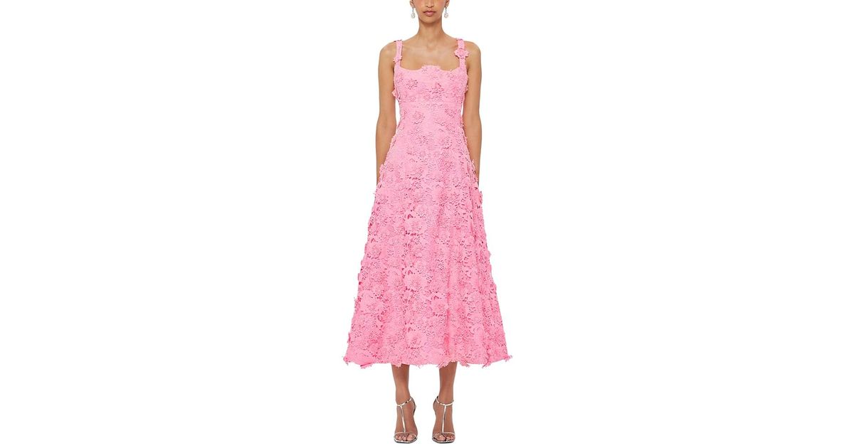 LEO LIN Odette Lace Midi Dress in Pink | Lyst