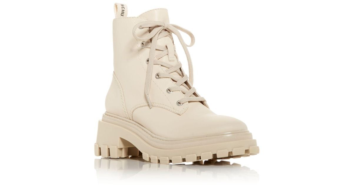 Schutz Leather Orly Platform Block Heel Combat Boots in Eggshell ...