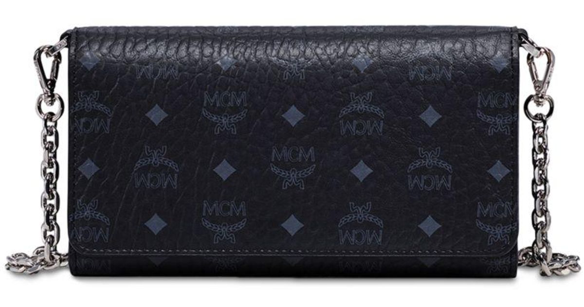 MCM Visetos Chain Wallet Crossbody in Black Lyst