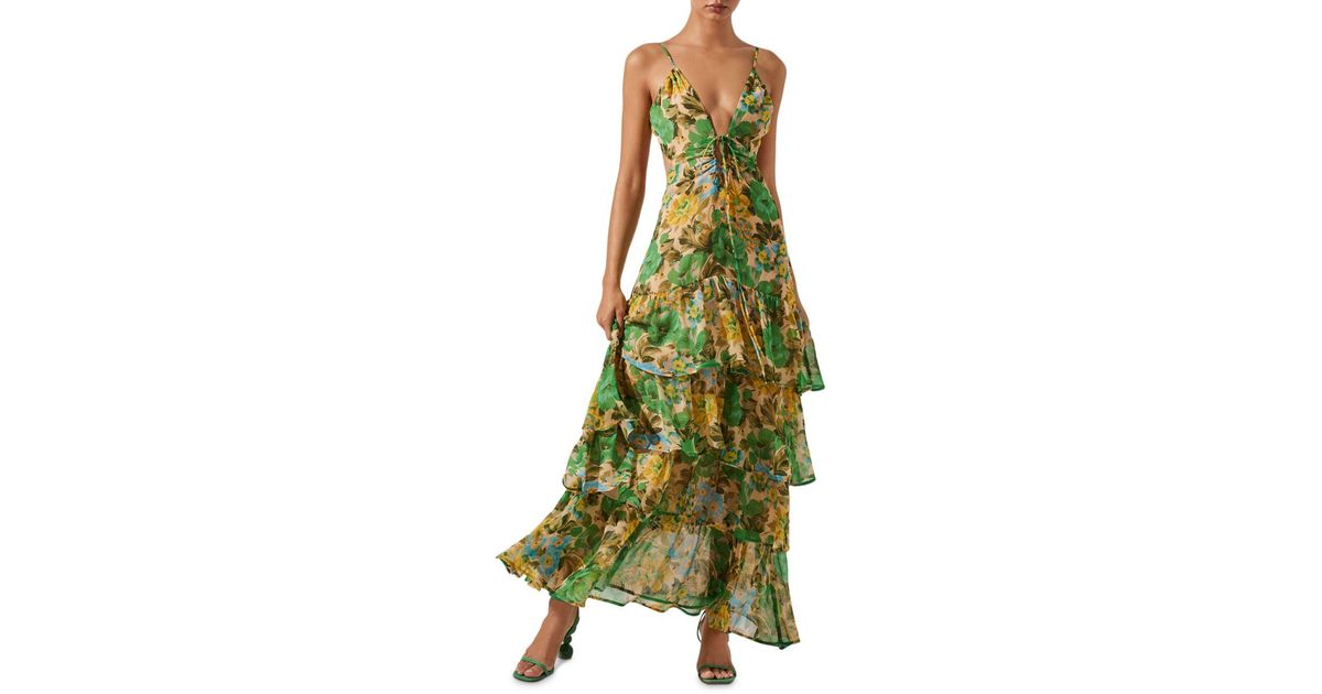 Astr Aneira Tiered Maxi Dress in Green | Lyst