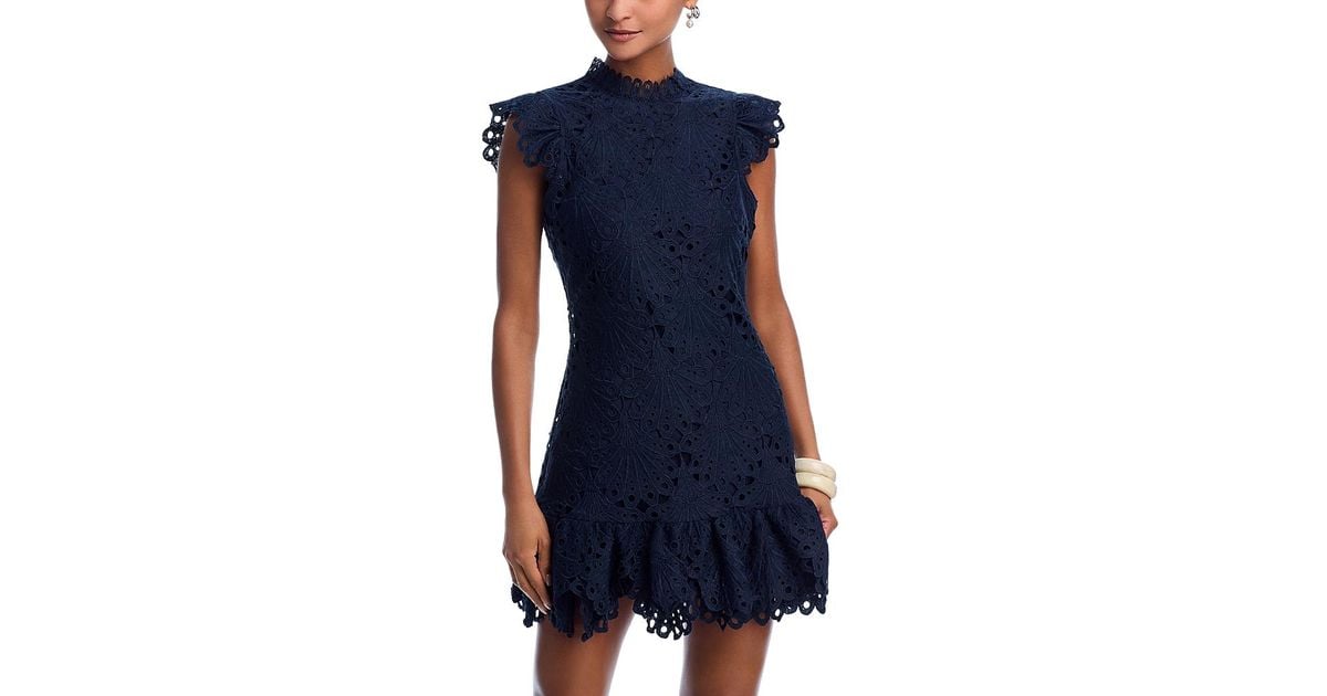 chinese dress ladies Verity Navy Lace Long SLeeve Mini Dress - 14 main image 1