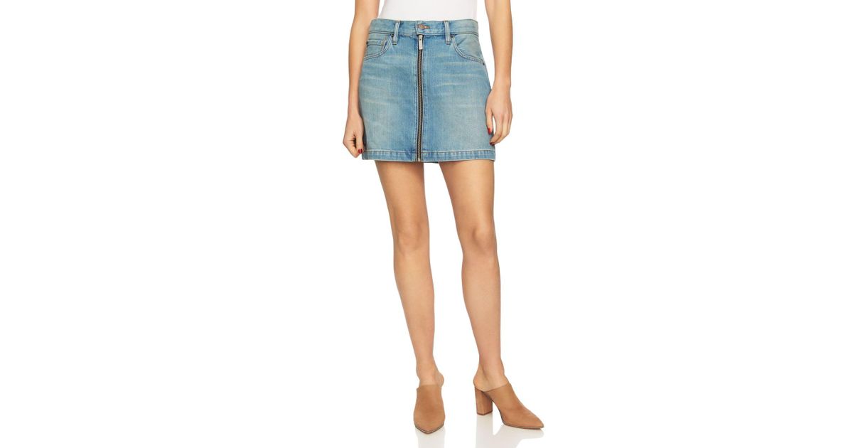 zip front denim mini skirt