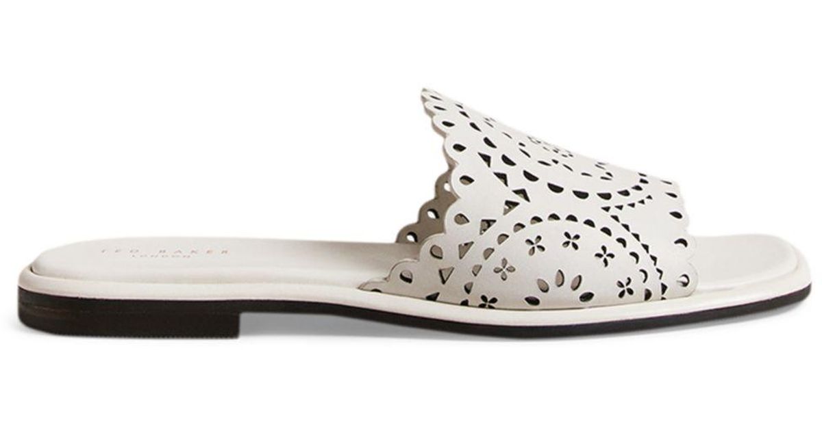 Ted Baker Clovei Laser Cut Slide Sandals in White | Lyst