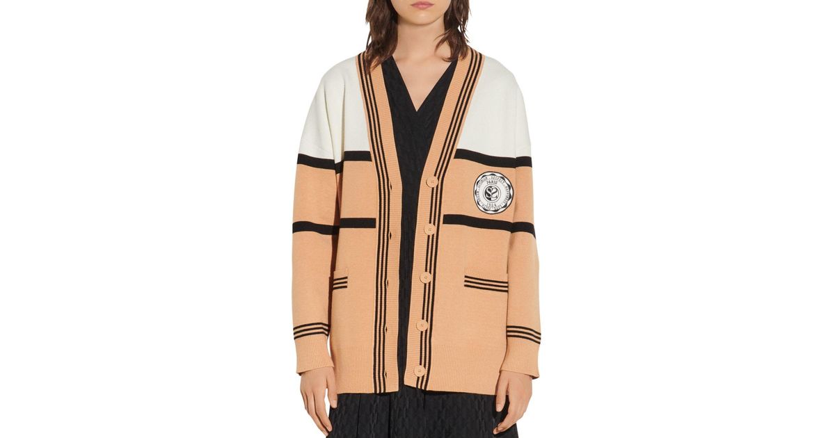 Sandro Amel Color Blocked Oversized Cardigan in Natural | Lyst Canada