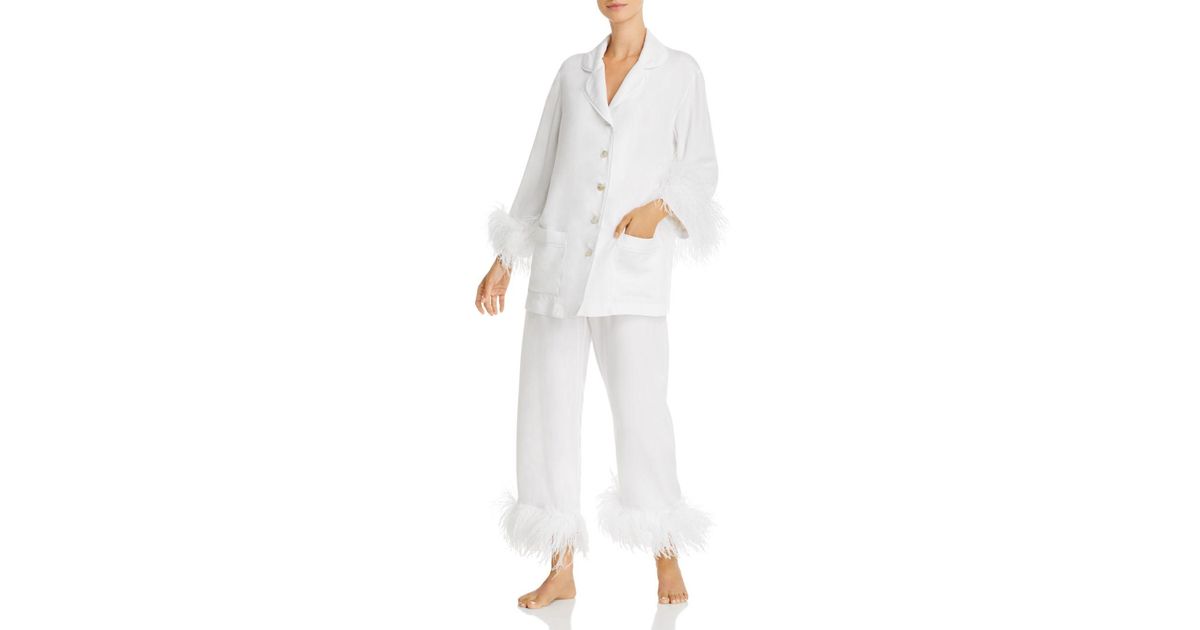 Sleeper Feather Trim Pajama Set in White Lyst