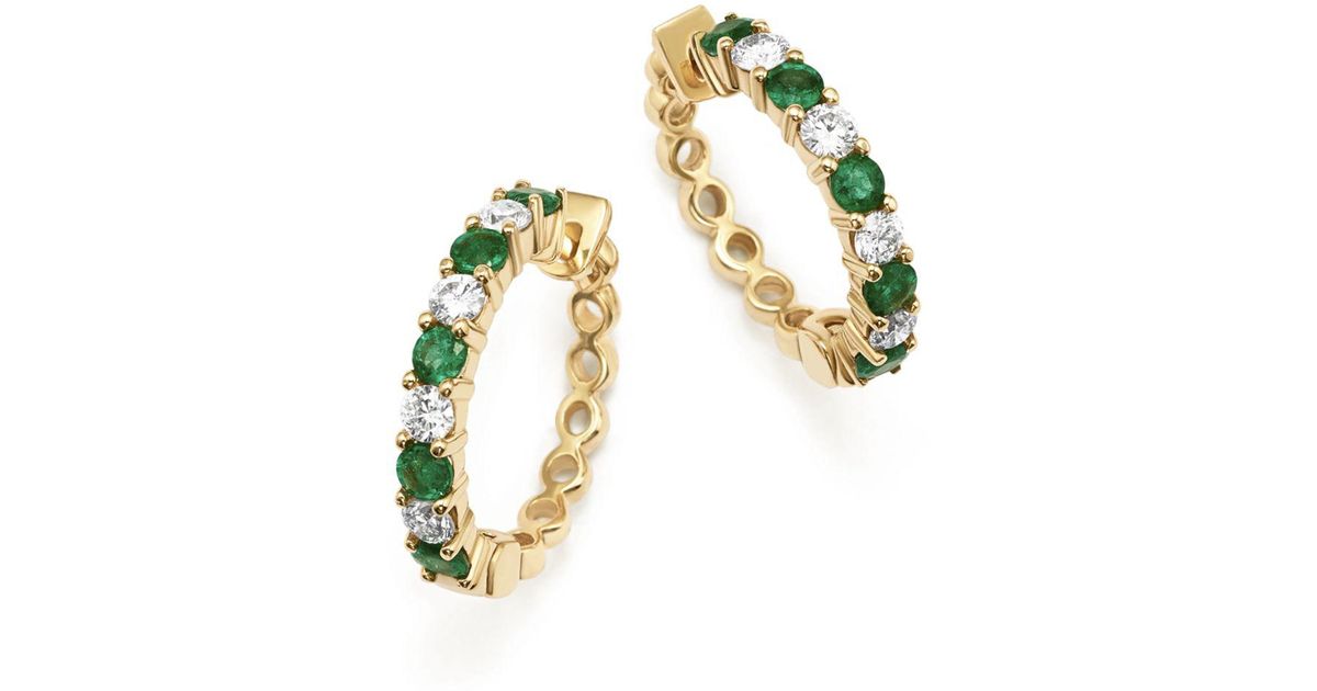 Lyst Bloomingdale S Emerald And Diamond Hoop Earrings In 14k Lyst Bloomingdale S Emerald And Diamond Hoop Earrings In 14k Yellow Gold Metallic