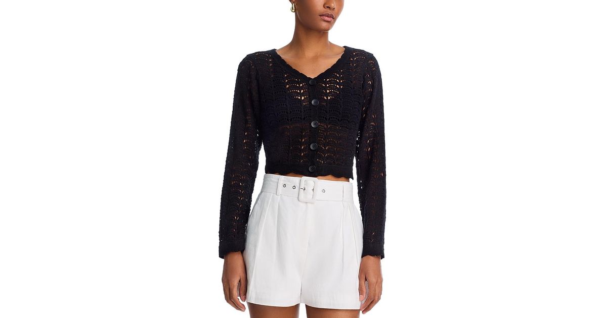 Ribbed Knit V-Neck Sweater with Crochet Accents - Black main image 0