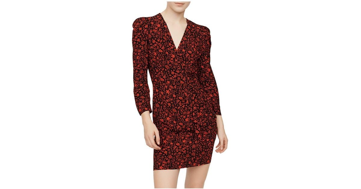 Maje Synthetic Rapita Floral - Print Crepe Mini Dress in Red - Lyst