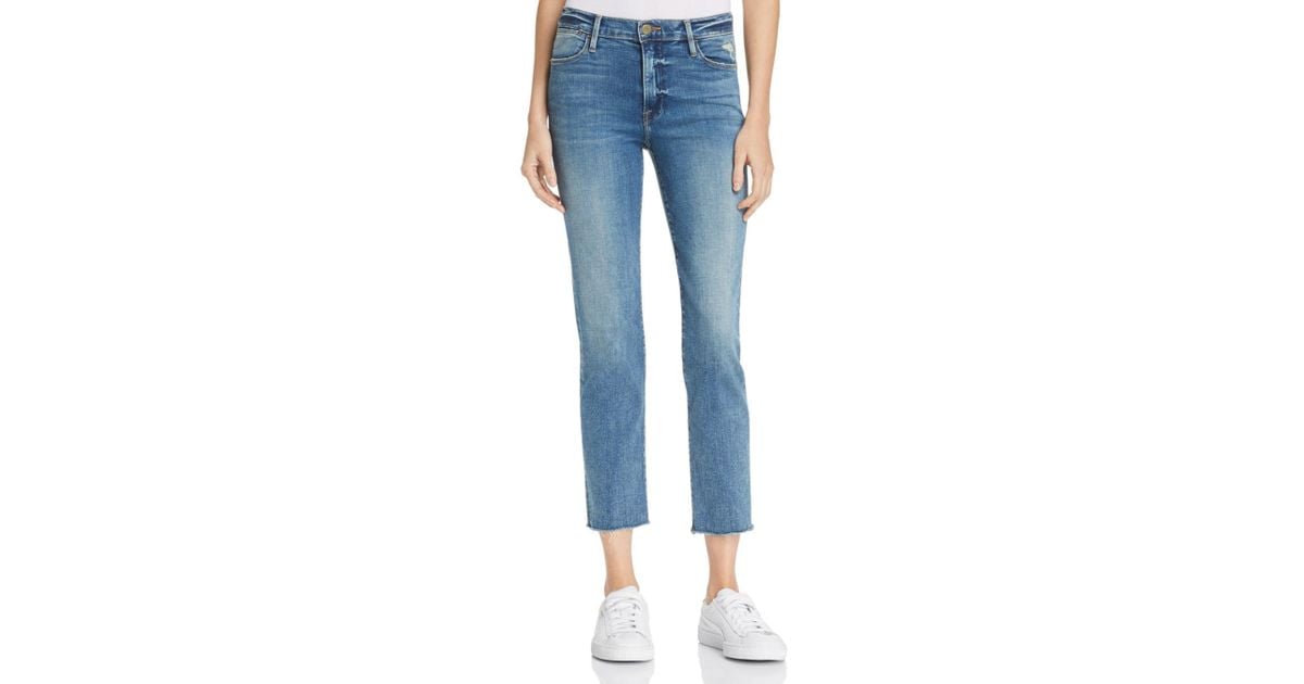 frame le high straight raw edge jeans