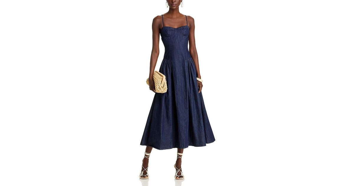 aqua stripe bustier midi dress - exclusive Aqua Denim Bustier Midi Dress in Blue