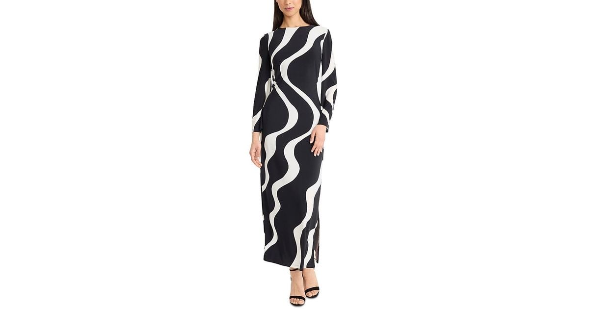 Slit Microchanels Donna Morgan Side Slit Long Sleeve Maxi Dress in Black | Lyst