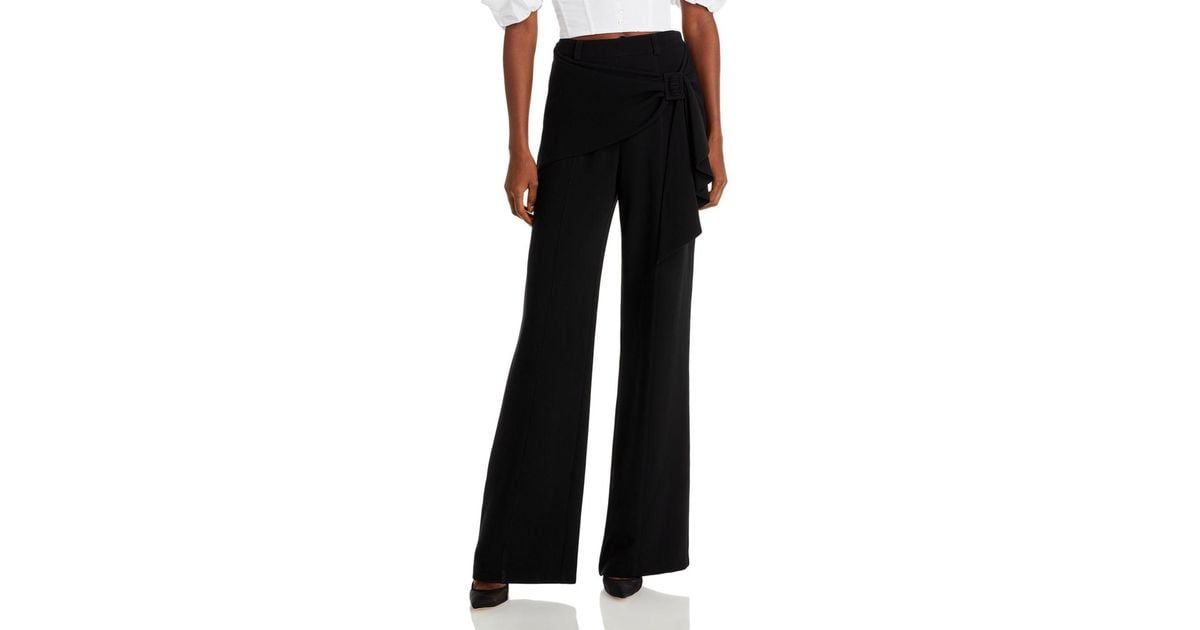 Cinq À Sept Synthetic Kent Belted Overlay Wide Leg Pants in Black | Lyst