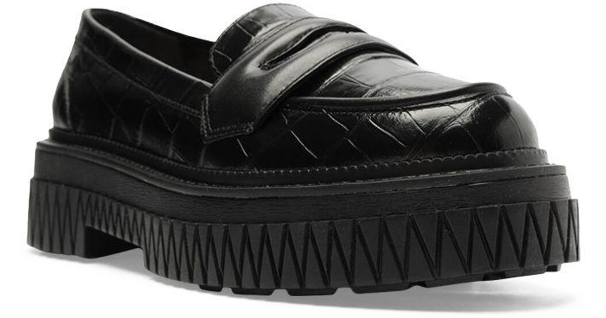 Schutz Leather Viola Platform Loafer Flats in Black | Lyst