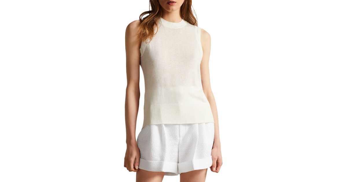 Ted Baker Tamian Woven Back Knit Tank Top in White | Lyst