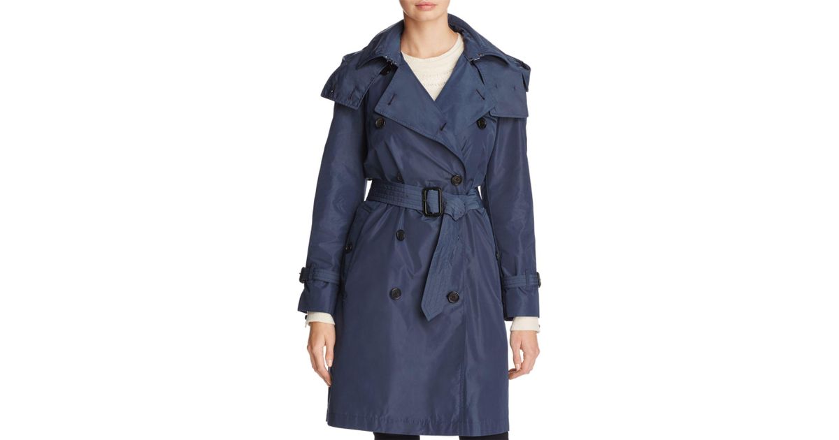 Burberry Amberford Hooded Trench Coat in Blue - Lyst