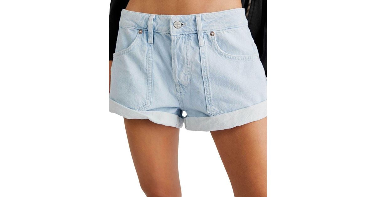 Free People Beginners Luck Cotton Slouch Shorts in Blue | Lyst