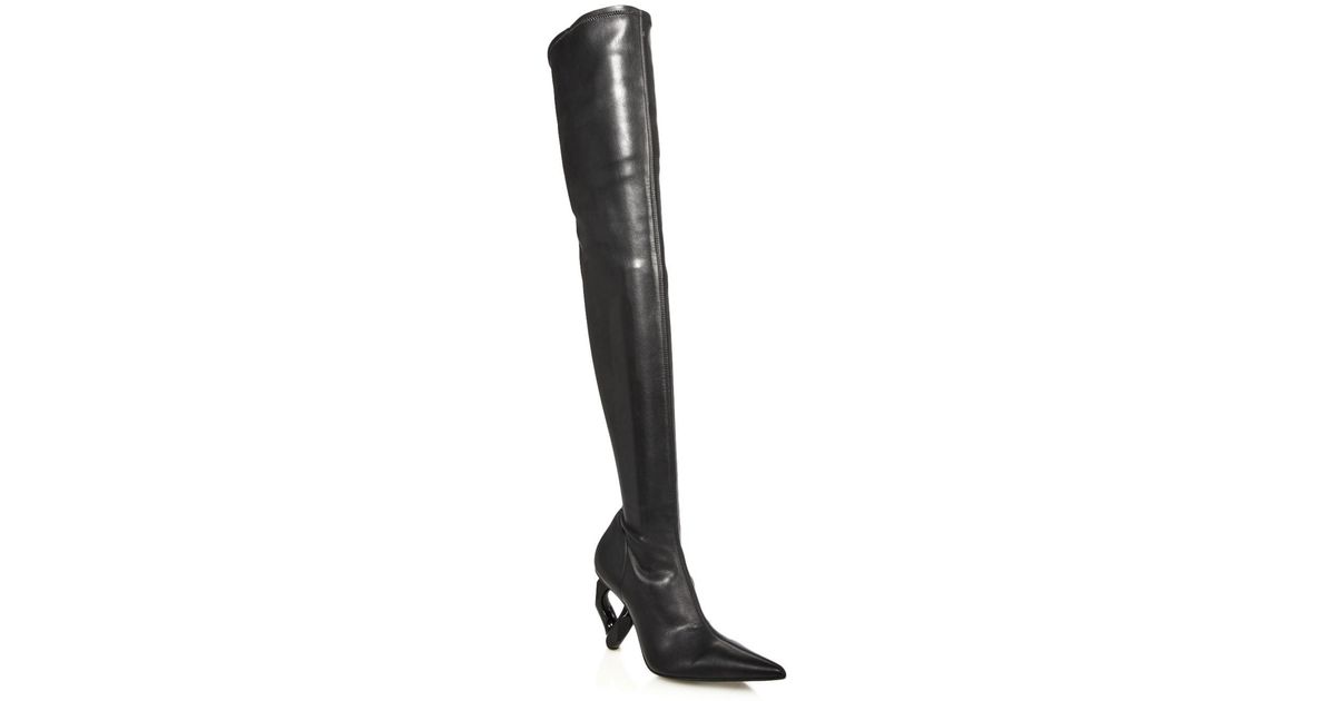 JW Anderson Pointed Toe Chain Heel Over The Knee Boots in Black | Lyst