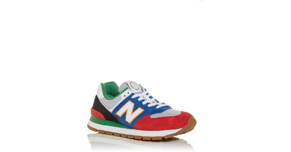 New Balance Suede 574 Rugged Color Block Low Top Sneakers in Blue for
