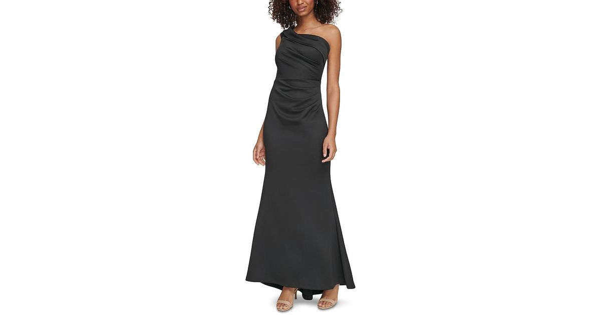 Eliza J One Shoulder Satin Gown in Black | Lyst