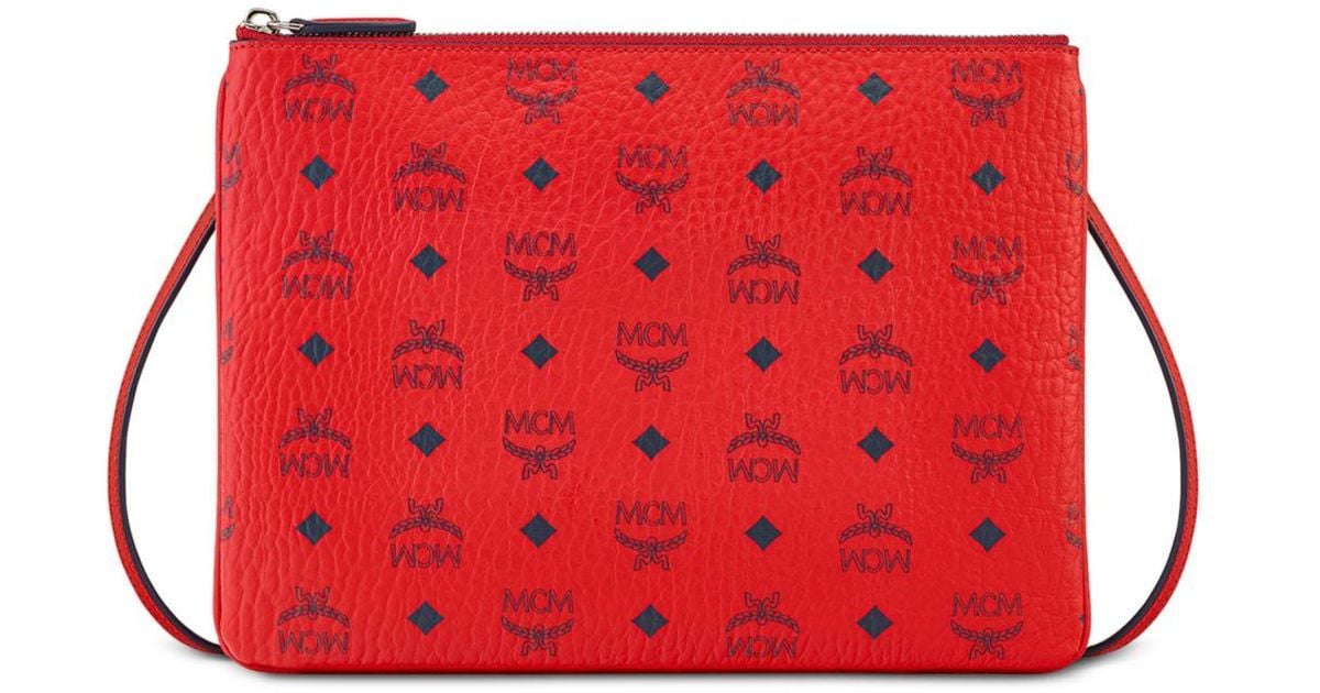MCM Synthetic Visetos Pouch Crossbody in Candy Red (Red) Lyst