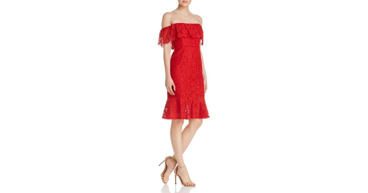 bcbg off the shoulder ruffle dress