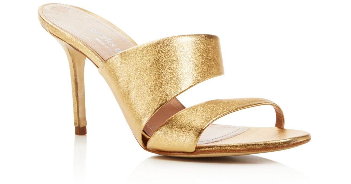 Charles David Status Metallic Leather High Heel Slide Sandals Lyst