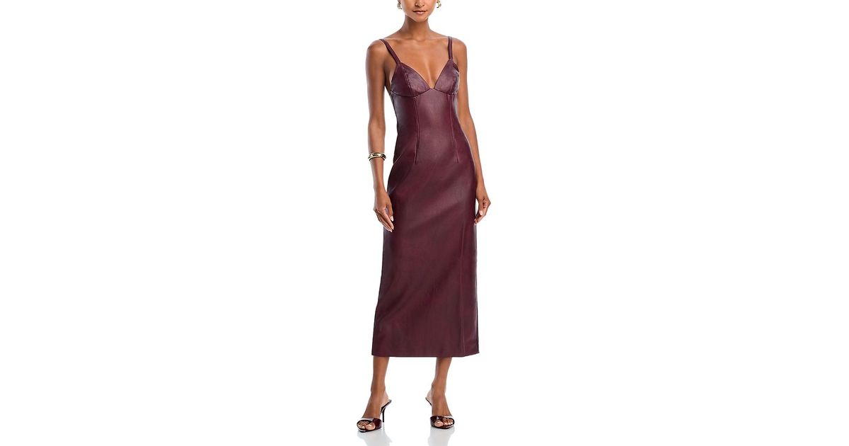 black faux leather midi dress Alice + Olivia Wynell Vegan Leather Open Bow Back Midi Dress in Black