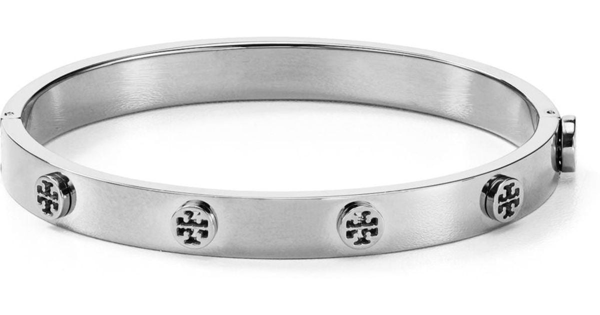 Tory Burch Logo Stud Hinge Bracelet in Silver (Metallic) - Save 48 