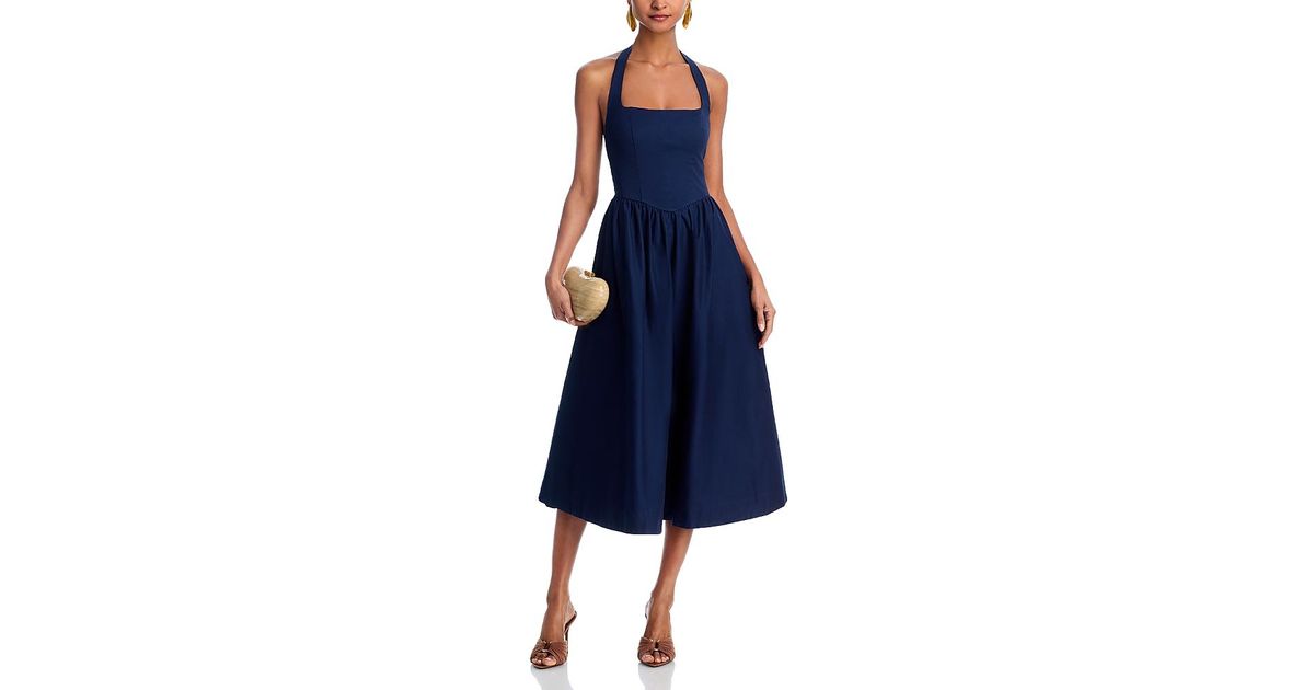 HALTER CRYSTAL MIDI DRESS IN DEEP SEA BLUE