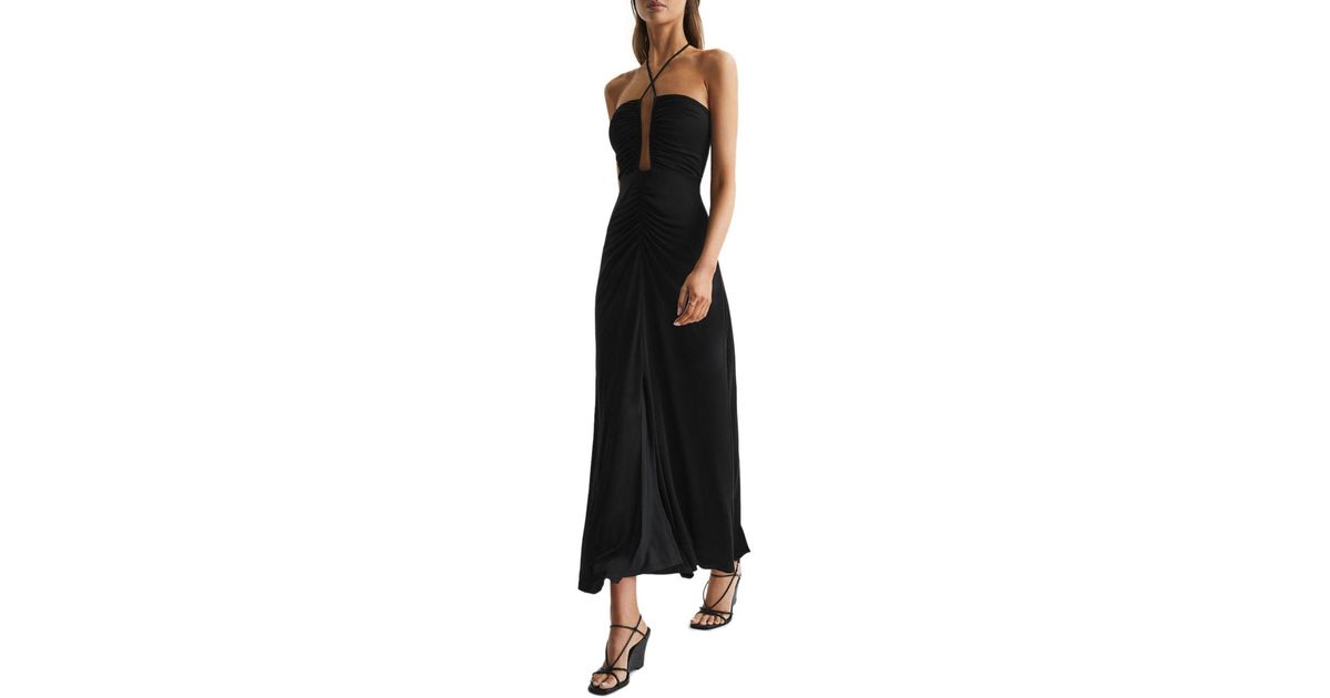 Reiss Lana Plunge Maxi Dress in Black | Lyst