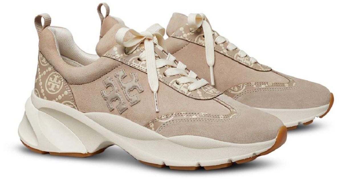 Tory Burch Leather T Monogram Good Luck Trainer Sneakers in Light Beige (Natural) | Lyst
