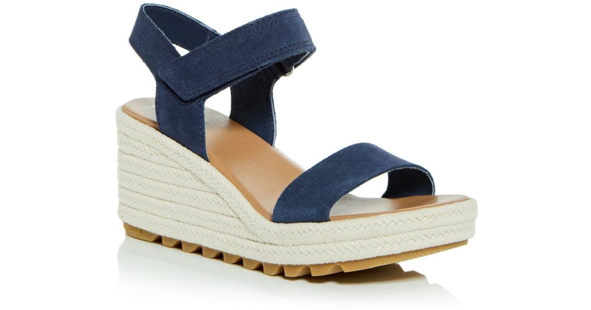 Sorel Cameron Ankle Strap Espadrille Wedge Sandals in Blue | Lyst