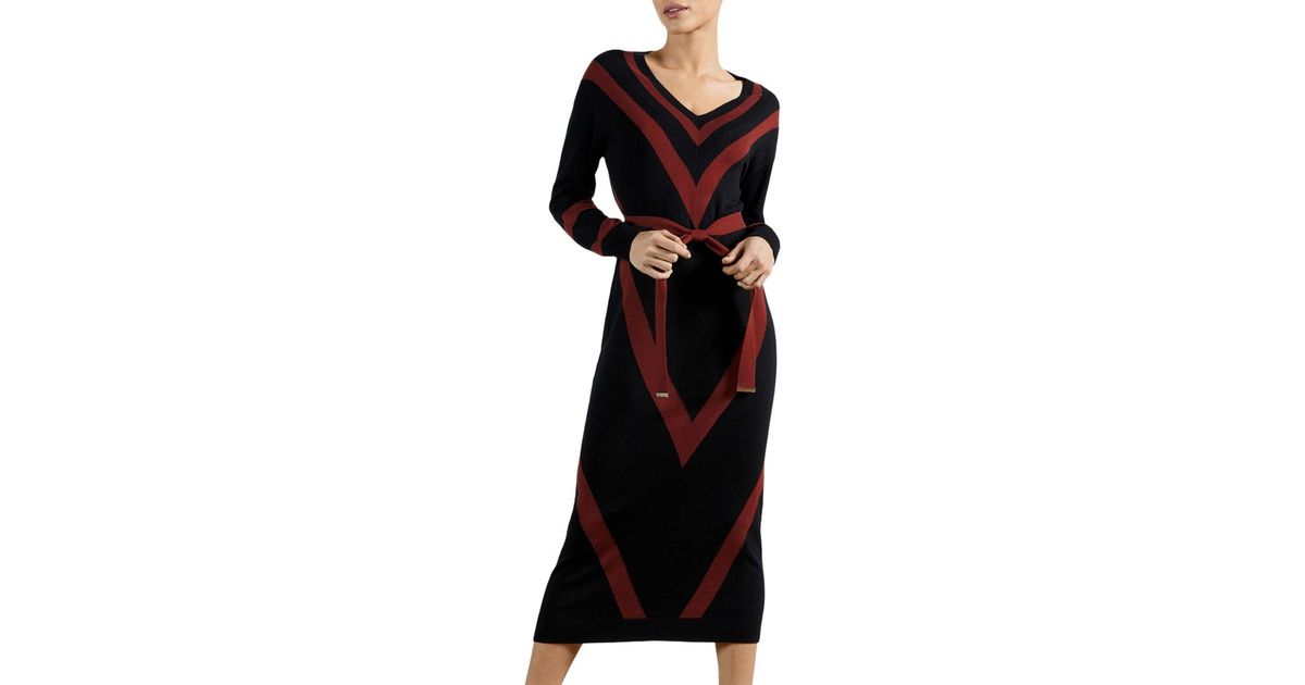 Ted Baker Wool Bertta Chevron Midi Dress in Black - Lyst