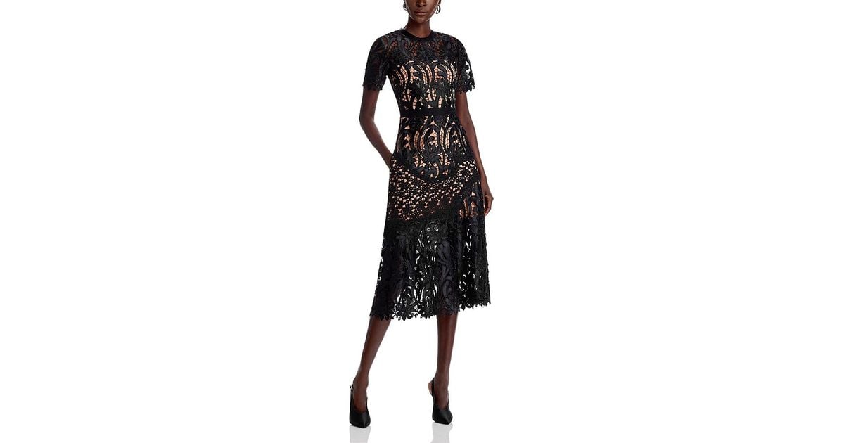 chinese dress ladies Self-Portrait - Black Guipure Lace Midi Dress