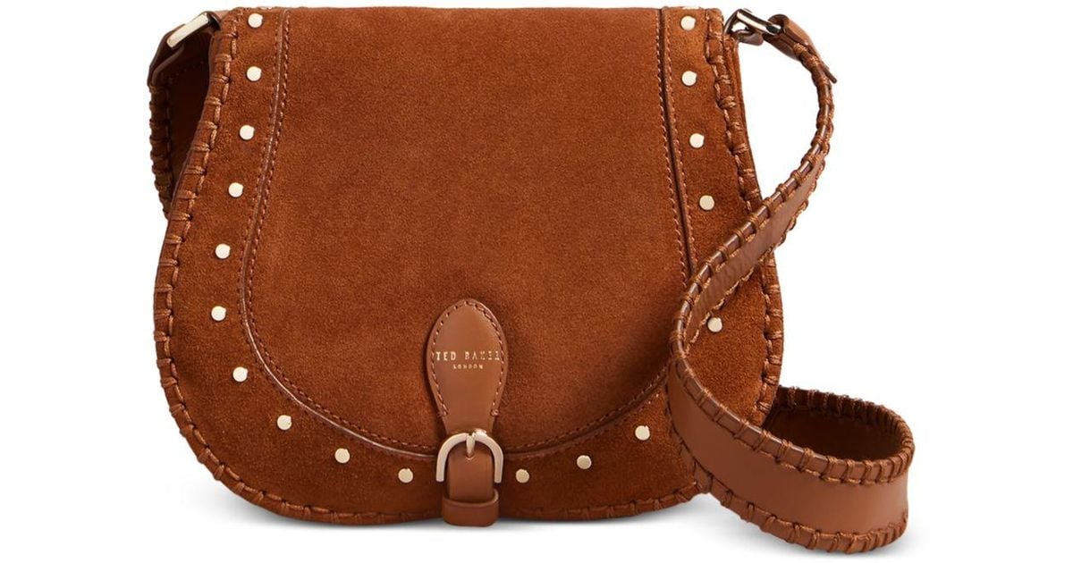 Ted Baker Kalrin Studded Suede Saddle Bag in Brown Lyst