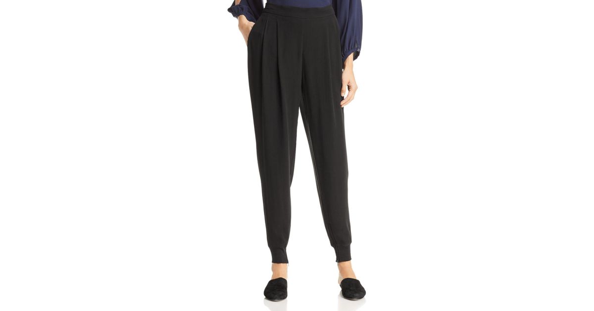 Eileen Fisher Pleated Silk Jogger Pants in Black | Lyst