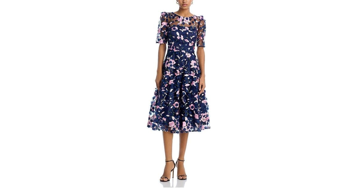 ◆Eliza J スリークォータースリーブイリュージョンヨークドレス eliza-j-Navy-Multi-Three-